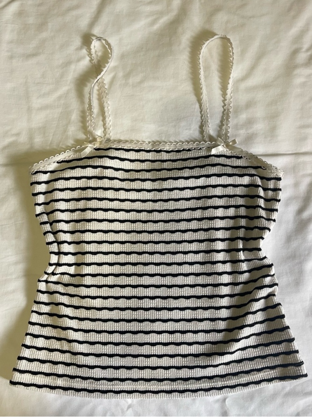 American Eagle Outfitters White and Black Striped Ribbed Cami